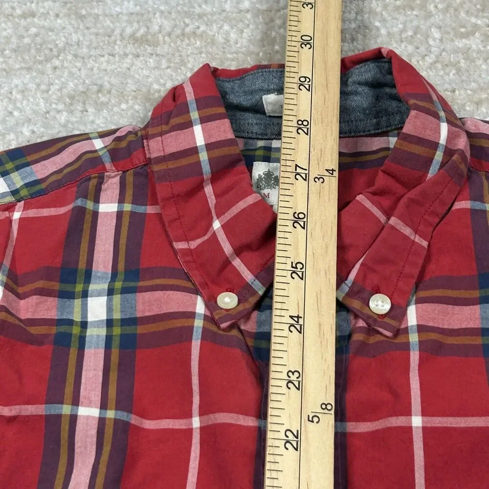 JCrew Shirt Mens M Red Plaid Tailored Fit Button Down 100% Cotton Casual Classic